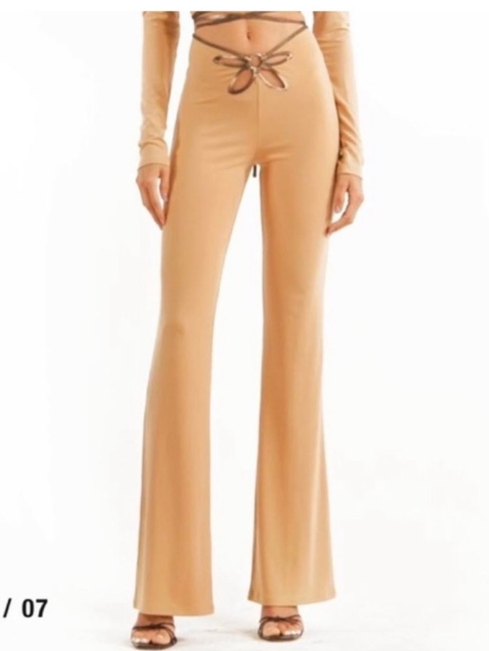 I.AM.GIA Renalee pants tan flare with front floral cut out boho western tan